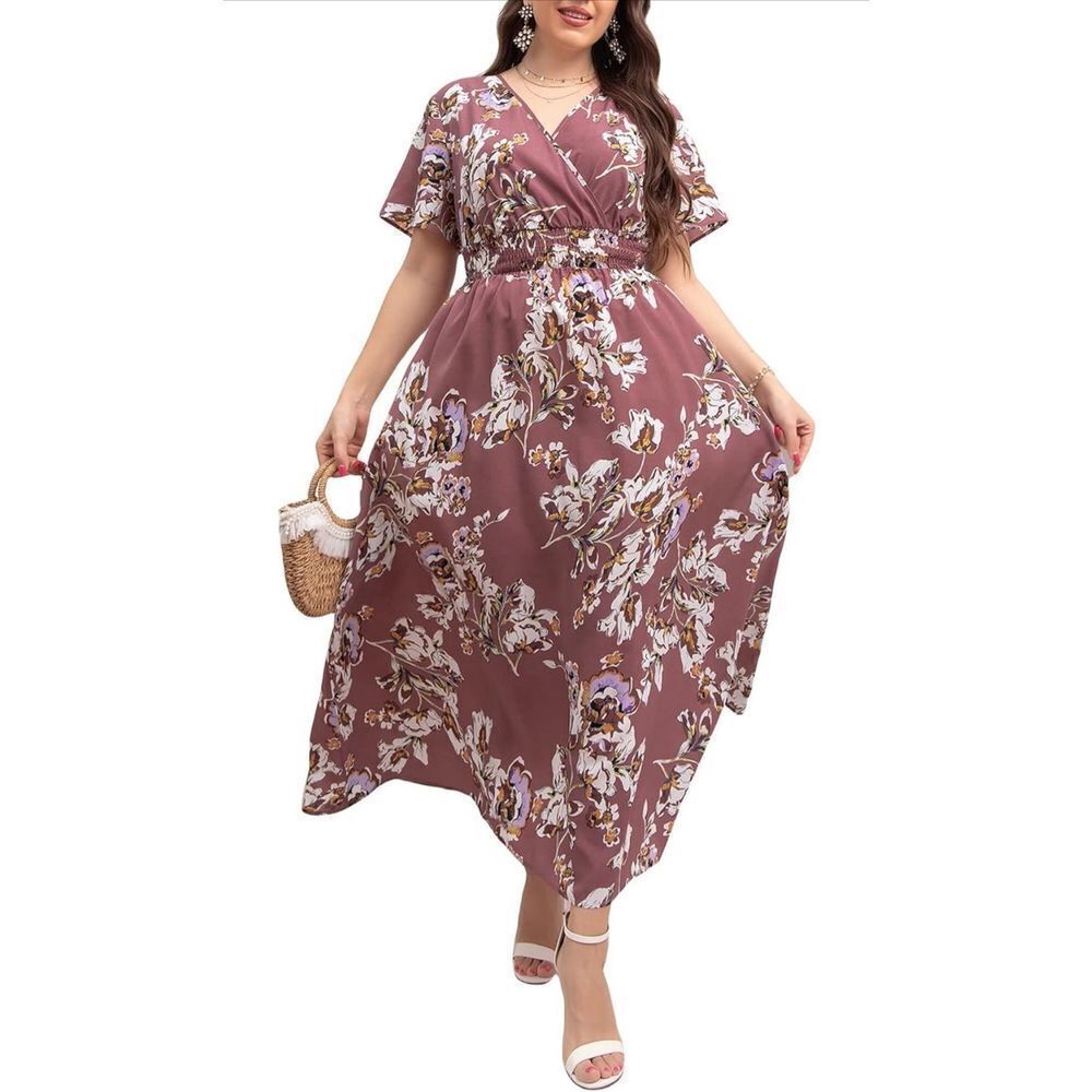 NEW Plus Size Dress Floral Shirred Square Neck Maxi 2X